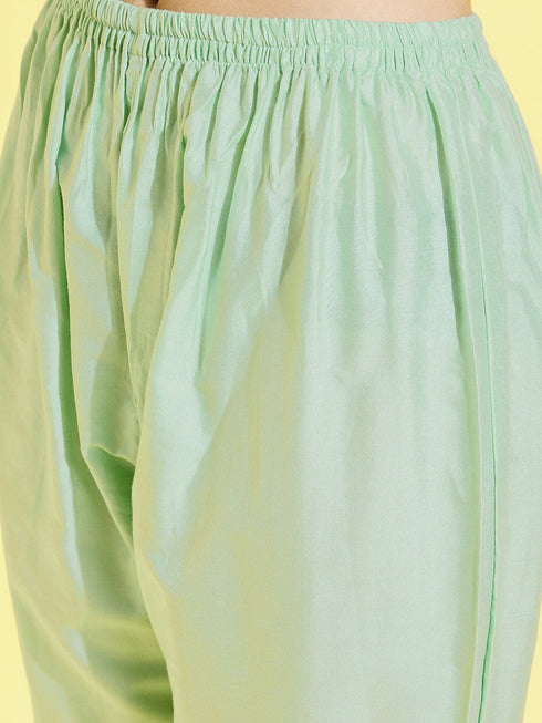 Girl's' Mint Green Viscose Kurta And Straight Pant Set